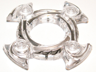 Ring 4 x 4 with 2 x 2 Hole and 4 Swirl Ends with Black and Silver Pattern (Ninjago Spinner Crown)