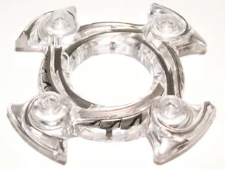 Ring 4 x 4 with 2 x 2 Hole and 4 Swirl Ends with Black and Silver Pattern (Ninjago Spinner Crown)