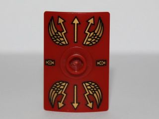 Minifigure, Shield Rectangular Curved Scutum with Stud with Gold Lightning Wings and Arrows Pattern