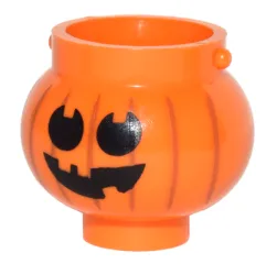 Minifigure, Utensil Pot Small with Handle Holders and Pumpkin Jack O' Lantern with Round Eyes Pattern