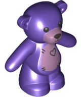 Teddy Bear with Black Eyes, Metallic Pink Muzzle and Stomach, Black Stitches and Heart Pattern