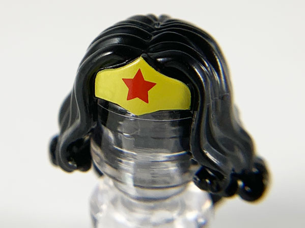 Minifigure, Hair Female Long Wavy with Yellow Tiara and Red Star Pattern (Wonder Woman)