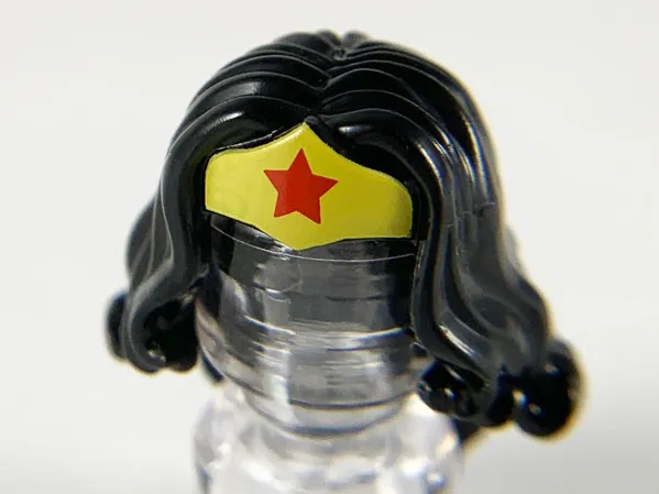 Minifigure, Hair Female Long Wavy with Yellow Tiara and Red Star Pattern (Wonder Woman)