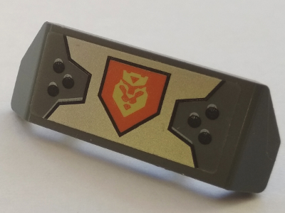 Vehicle, Spoiler with Bar Handle with Silver Armor Plate, Bright Light Yellow King Symbol on Orange Pentagonal Shield Pattern (Sticker) - Set 70327