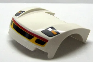 Vehicle, Mudguard 3 x 4 x 1 2/3 Curved Front with Headlights and Grille with Red and Yellow Trim Pattern