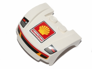 Vehicle, Mudguard 3 x 4 x 1 2/3 Curved Front with Headlights and Grille with Red and Yellow Trim, Shell Logo, 'MonteShell' Pattern (Sticker) - Set 30192