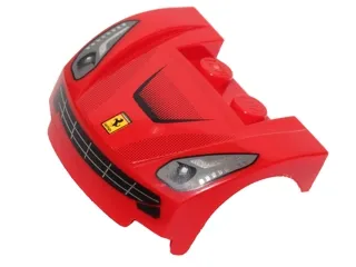 Vehicle, Mudguard 3 x 4 x 1 2/3 Curved Front with Headlights and Black Grille with Car Engine Cover, Ferrari Logo Pattern (Sticker) - Set 40191
