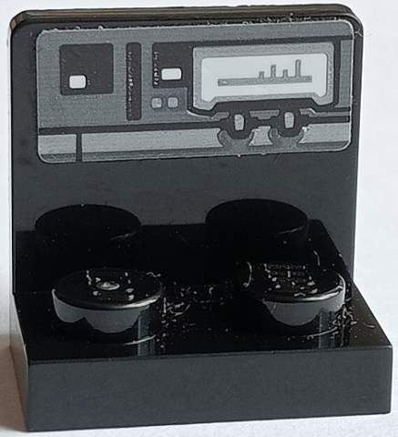 Bracket 1 x 2 - 2 x 2 Inverted with Dark Bluish Gray and Black Control Panel with 2 Knobs and Large White Screen Pattern (Sticker) - Set 75178