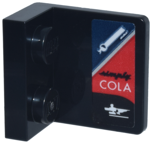 Bracket 1 x 2 - 2 x 2 Inverted with Script 'simply' and White 'COLA' and Logos and Dark Blue and Red Background Pattern Model Right Side (Sticker) - Set 77243