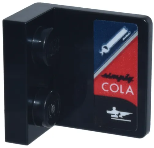 Bracket 1 x 2 - 2 x 2 Inverted with Script 'simply' and White 'COLA' and Logos and Dark Blue and Red Background Pattern Model Right Side (Sticker) - Set 77243