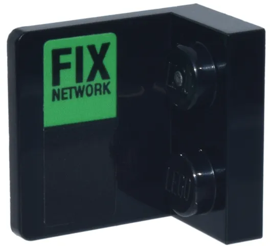 Bracket 1 x 2 - 2 x 2 Inverted with 'FIX NETWORK' Logo on Bright Green Background Pattern Model Left Side (Sticker) - Set 77247