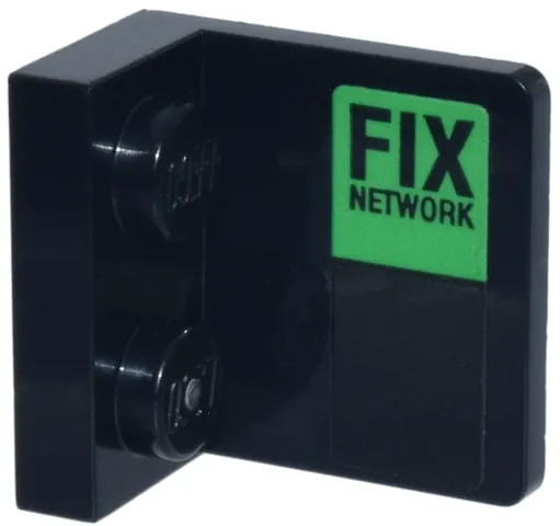 Bracket 1 x 2 - 2 x 2 Inverted with 'FIX NETWORK' Logo on Bright Green Background Pattern Model Right Side (Sticker) - Set 77247