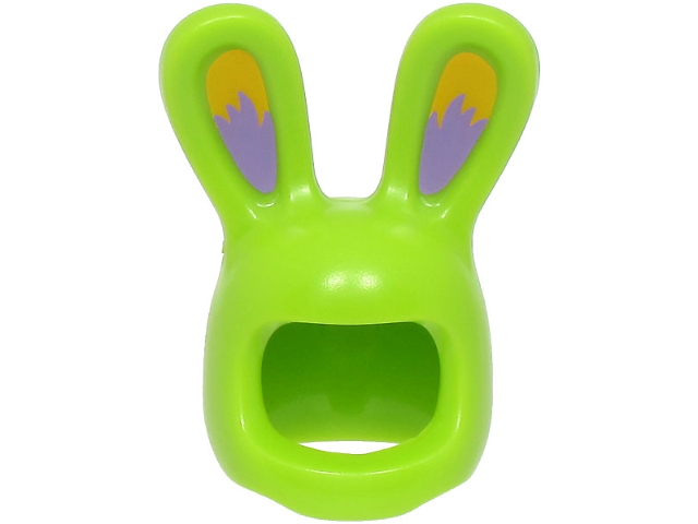 Minifigure, Headgear Head Cover, Costume Bunny Ears with Bright Light Orange and Medium Lavender Auricles Pattern (BAM)