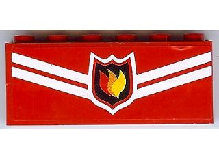 Stickered Assembly 6 x 1 x 2 with Fire Logo Badge and White Diagonal Stripes Pattern (Sticker) - Set 7945 - 2 Brick 1 x 6