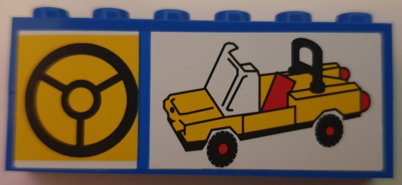 Stickered Assembly 6 x 1 x 2 with Steering Wheel and Yellow Car Pattern (Sticker) - Set 10041 - 2 Brick 1 x 6