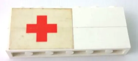 Stickered Assembly 6 x 1 x 2 with Red Cross on White Background Pattern Model Left Side (Sticker) - Sets 363-1 / 555-1