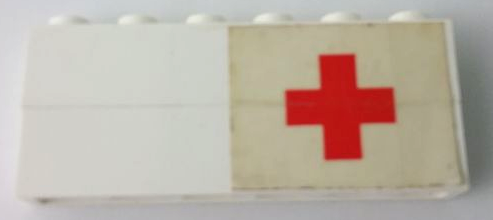 Stickered Assembly 6 x 1 x 2 with Red Cross on White Background Pattern Model Right Side (Sticker) - Sets 363-1 / 555-1 - 2 Brick 1 x 6