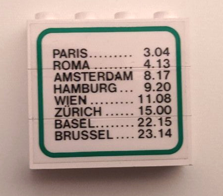 Stickered Assembly 4 x 1 x 3 with Train Schedule Pattern (Sticker) - Set 7745/7715 - 3 Brick 1 x 4