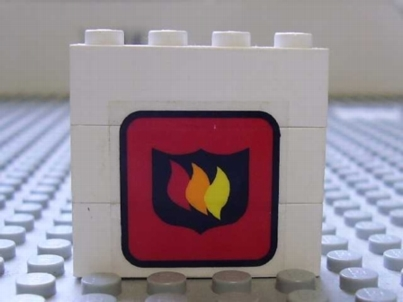 Stickered Assembly 4 x 1 x 3 with Fire Logo Badge Pattern (Sticker) - Set 6571 - 3 Brick 1 x 4