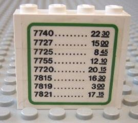 Stickered Assembly 4 x 1 x 3 with Train Schedule Pattern (Sticker) - Set 7824 - 3 Brick 1 x 4
