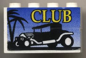 Stickered Assembly 4 x 1 x 2 with 'CLUB' Hot Rod Logo Pattern (Sticker) - Set 6561 - 2 Brick 1 x 4