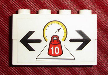 Stickered Assembly 4 x 1 x 2 with Scale with Weight and Arrows Pattern (Sticker) - Set 4565 - 2 Brick 1 x 4