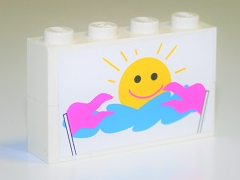 Stickered Assembly 4 x 1 x 2 with Sun, Blue Cloud and Pink Flags Pattern (Sticker) - Set 6547 - 2 Brick 1 x 4