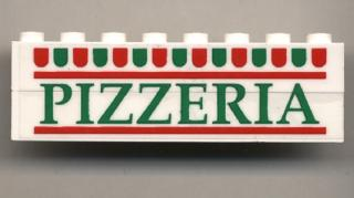 Stickered Assembly 8 x 1 x 2 with 'PIZZERIA' Pattern (Sticker) - Set 6350 - 2 Brick 1 x 8