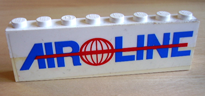 Stickered Assembly 8 x 1 x 2 with Air Line with Red Globe Logo Pattern (Sticker) - Set 6597 - 2 Brick 1 x 8