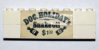 Stickered Assembly 8 x 1 x 2 with 'DOC. HOLIDAY's Snake oil' Pattern (Sticker) - Set 365 - 2 Brick 1 x 8