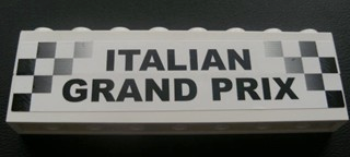 Stickered Assembly 8 x 1 x 2 with Black and White Checkered Stripes and 'ITALIAN GRAND PRIX' Pattern (Sticker) - Set 8672 - 2 Brick 1 x 8