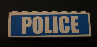 Stickered Assembly 8 x 1 x 2 with White 'POLICE'  Pattern (Sticker) - Set 7743 - 2 Brick 1 x 8