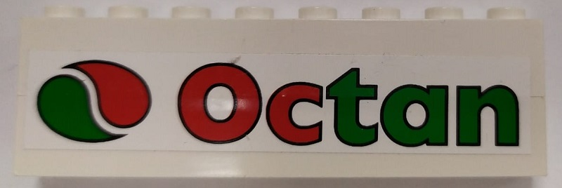 Stickered Assembly 8 x 1 x 2 with Octan Logo on White Background Pattern (Sticker) - Set 6337 - 2 Brick 1 x 8