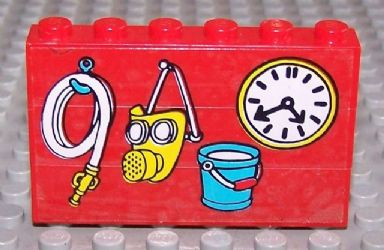 Stickered Assembly 6 x 1 x 3 with Hose, Gas Mask, Bucket and Clock Pattern (Sticker) - Set 3682 - 3 Brick 1 x 6
