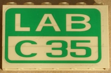 Stickered Assembly 6 x 1 x 3 with 'LAB C35' Pattern (Sticker) - Set 4851 - 3 Brick 1 x 6