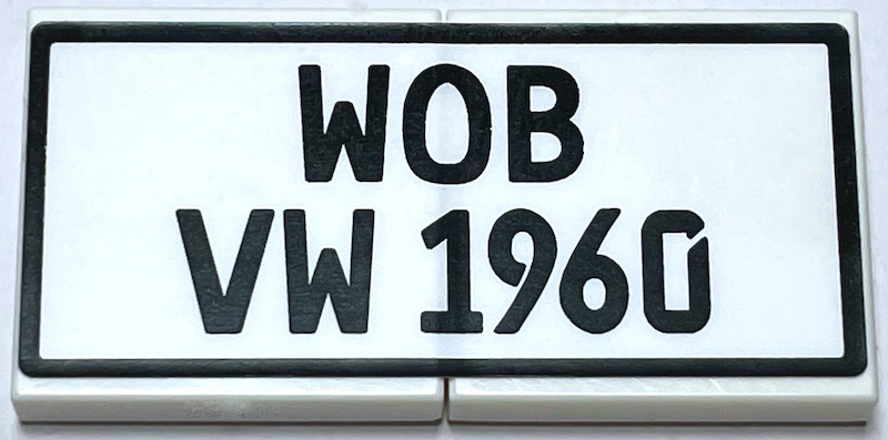 Stickered Assembly 4 x 2 with Black 'WOB VW 1960' and Rectangle Border Pattern (Sticker) - Set 10187 - 2 Tile 2 x 2
