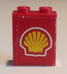 Stickered Assembly 2 x 1 x 2 with Shell Logo Pattern (Sticker) - Set 1253-1 - 2 Brick 1 x 2