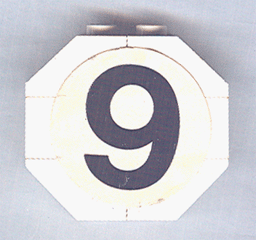 Stickered Assembly 4 x 1 x 3 with Black Number 9 Pattern (Sticker) - Set 948 - 2 Slope 45 2 x 1, 1 Brick 1 x 4, 2 Slope Inv. 45 2 x 1