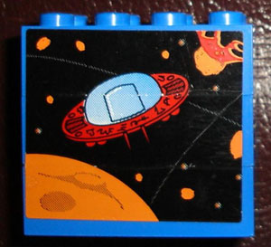 Stickered Assembly 4 x 2 x 3 with UFO and Planets Pattern (Sticker) - Sets 4560 / 4561 - 3 Brick 2 x 4