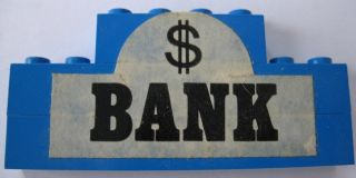 Stickered Assembly 8 x 1 x 3 with '$' and 'BANK' Pattern (Sticker) - Set 365 - 2 Brick 1 x 8, 1 Brick 1 x 4