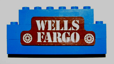 Stickered Assembly 8 x 1 x 3 with 'WELLS FARGO' Pattern (Sticker) - Set 365 - 2 Brick 1 x 8, 1 Brick 1 x 6