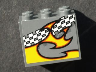 Stickered Assembly 3 x 2 x 2 with Checkered and Flame Pattern Model Left Side (Sticker) - Set 8134 - 2 Brick 2 x 3