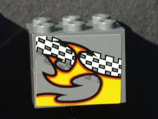 Stickered Assembly 3 x 2 x 2 with Checkered and Flame Pattern Model Right Side (Sticker) - Set 8134 - 2 Brick 2 x 3