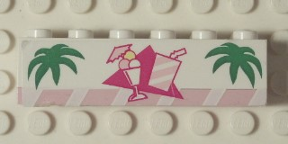 Stickered Assembly 6 x 1 x 1 1/3 with Palm Leaves, Ice Cream Cup and Drink Pattern (Sticker) - Set 6402 - 1 Brick 1 x 6, 1 Plate 1 x 6