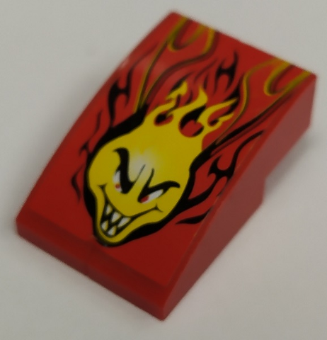 Stickered Assembly 3 x 2 x 1 with Flaming Head Pattern (Sticker)  - Set 8667 - 2 Slope, Curved 3 x 1