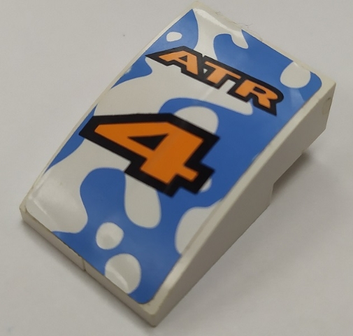 Stickered Assembly 3 x 2 x 1 with Orange 'ATR' and Number 4 Pattern (Sticker) - Set 8657 - 2 Slope Curved 3 x 1