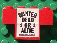 Stickered Assembly 4 x 1 x 2 with 'WANTED DEAD OR ALIVE' Pattern (Sticker) - Set 365 - 1 Brick 1 x 4, 1 Brick 1 x 2