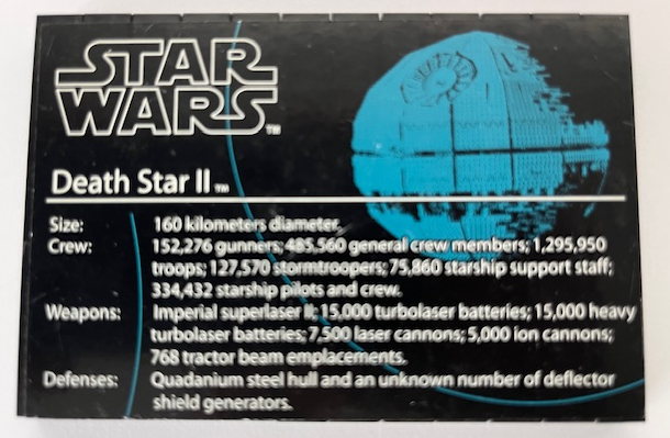 Stickered Assembly 12 x 8 x 2/3 with Star Wars Logo and 'Death Star II' Pattern (Sticker) - Set 10143 - 2 Plate 4 x 12, 12 Tile 1 x 8