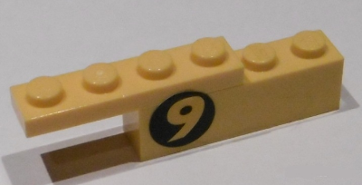 Stickered Assembly 6 x 1 x 1 1/3 with Number 9 on Black Circle Pattern Model Left Side (Sticker) - Sets 8159 / 8160 - 1 Plate 1 x 4, 1 Brick 1 x 4