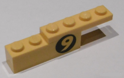 Stickered Assembly 6 x 1 x 1 1/3 with Number 9 on Black Circle Pattern Model Right Side (Sticker) - Sets 8159 / 8160 - 1 Plate 1 x 4, 1 Brick 1 x 4